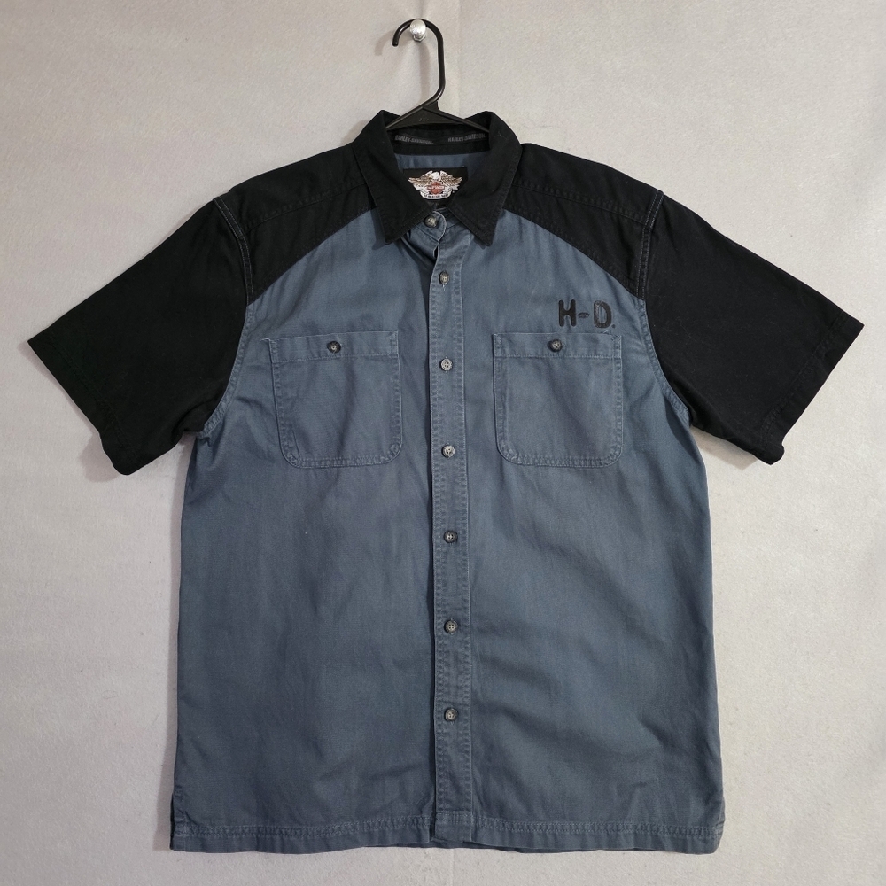 Harley Davidson Mens S/S Embroidered Button Up Shirt Snap Button Collar Size M